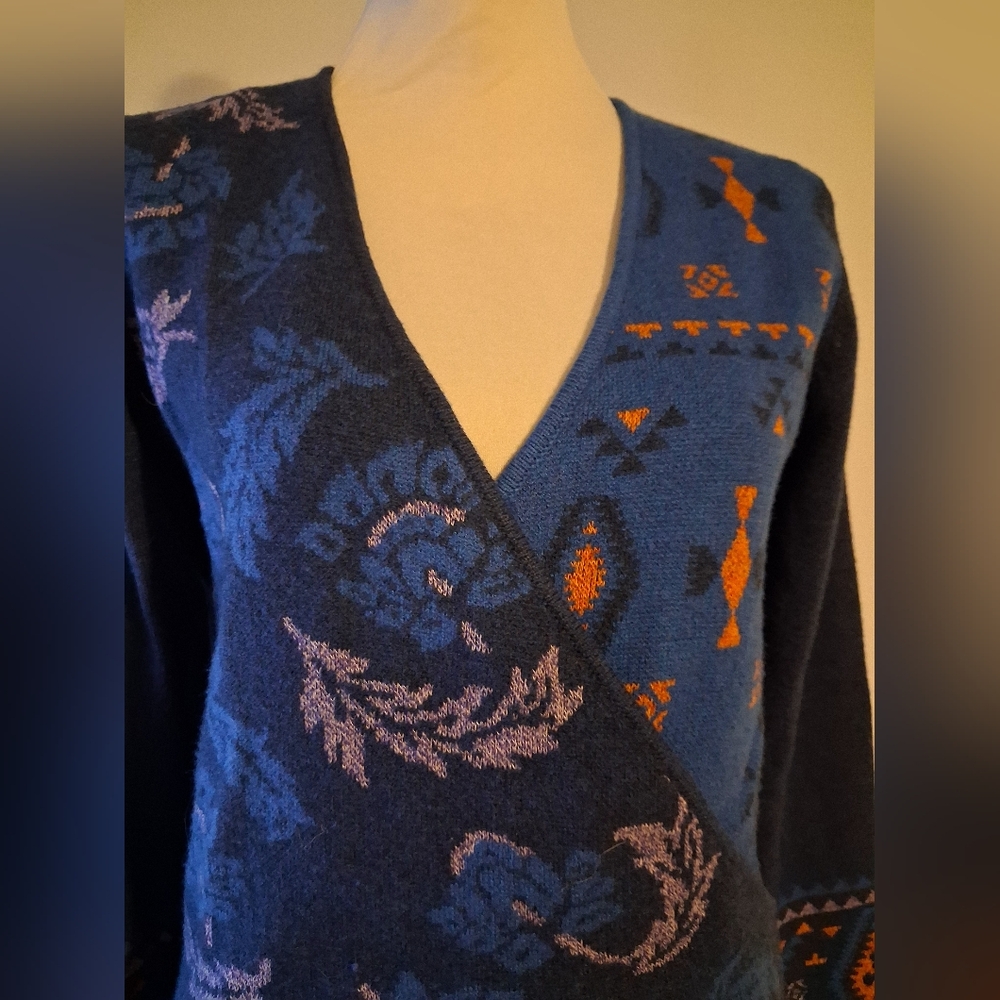 Sundance Fair Isle Navy Blue Merino Wool Women's Sweater - Picture 3 of 11
